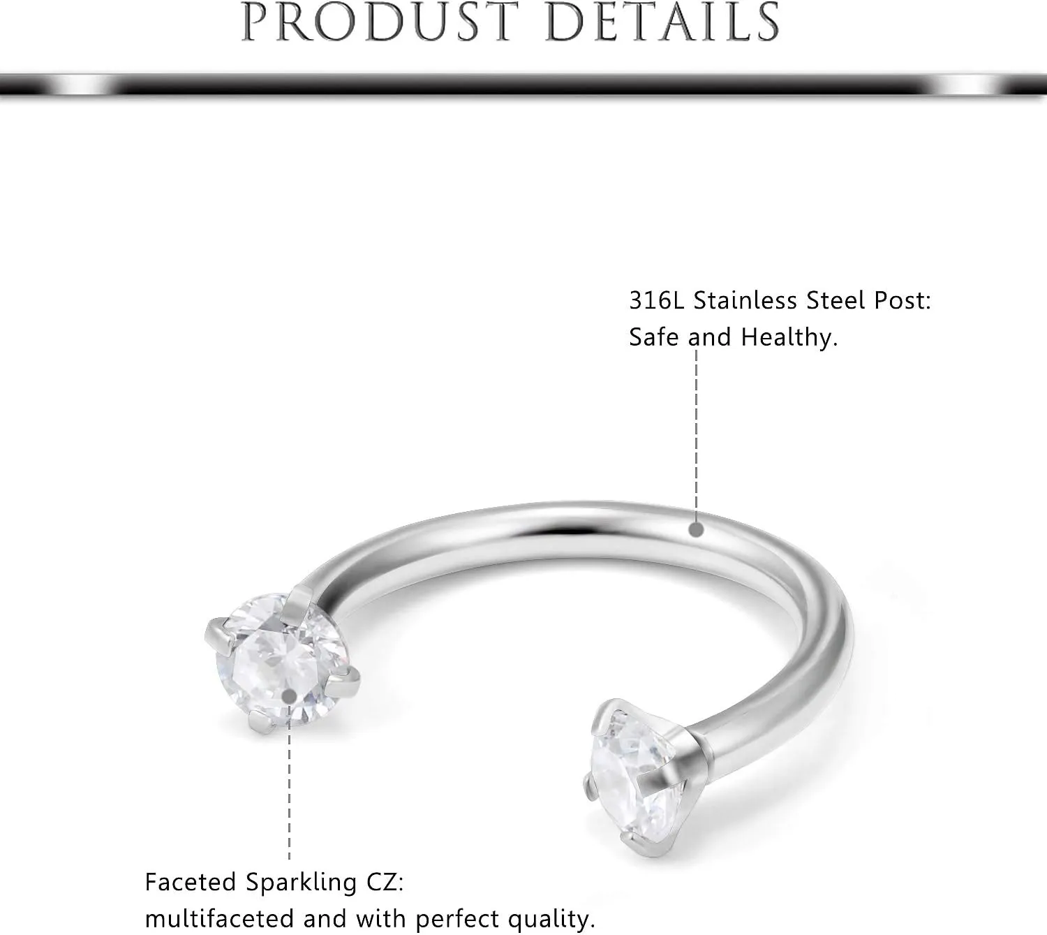 Hoeudjo Septum Clicker Rings 16G Surgical Steel Nose Hoop Rings Retainer Body Piercing Jewelry with Clear CZ Women Men U & D Shaped Daith Helix Tragus Lip Cartilage Earrings 8 Pieces