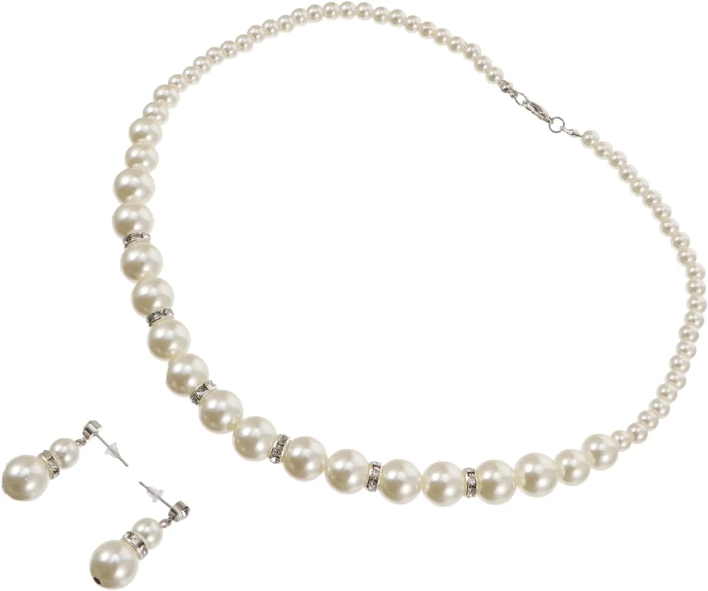 Homoyoyo 1 Set Elegant Pearl Jewelry for Weddings Bridal Necklace Earrings Imitation Pearl with Rhinestones for Bridal Showers Engagements and Special Occasions