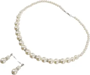 Homoyoyo 1 Set Elegant Pearl Jewelry for Weddings Bridal Necklace Earrings Imitation Pearl with Rhinestones for Bridal Showers Engagements and Special Occasions