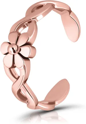 Hoops & Loops 925 Sterling Silver Braided Daisy Flower Open Toe Ring for Women Men