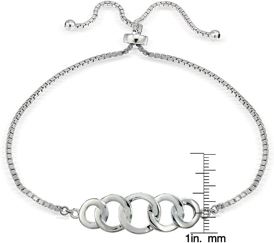 Hoops & Loops Sterling Silver Intertwining Circles Polished Adjustable Bracelet