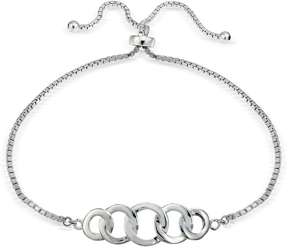 Hoops & Loops Sterling Silver Intertwining Circles Polished Adjustable Bracelet