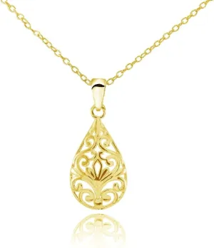 Hoops & Loops Sterling Silver Pear Shape Filigree Swirl Polished Necklace