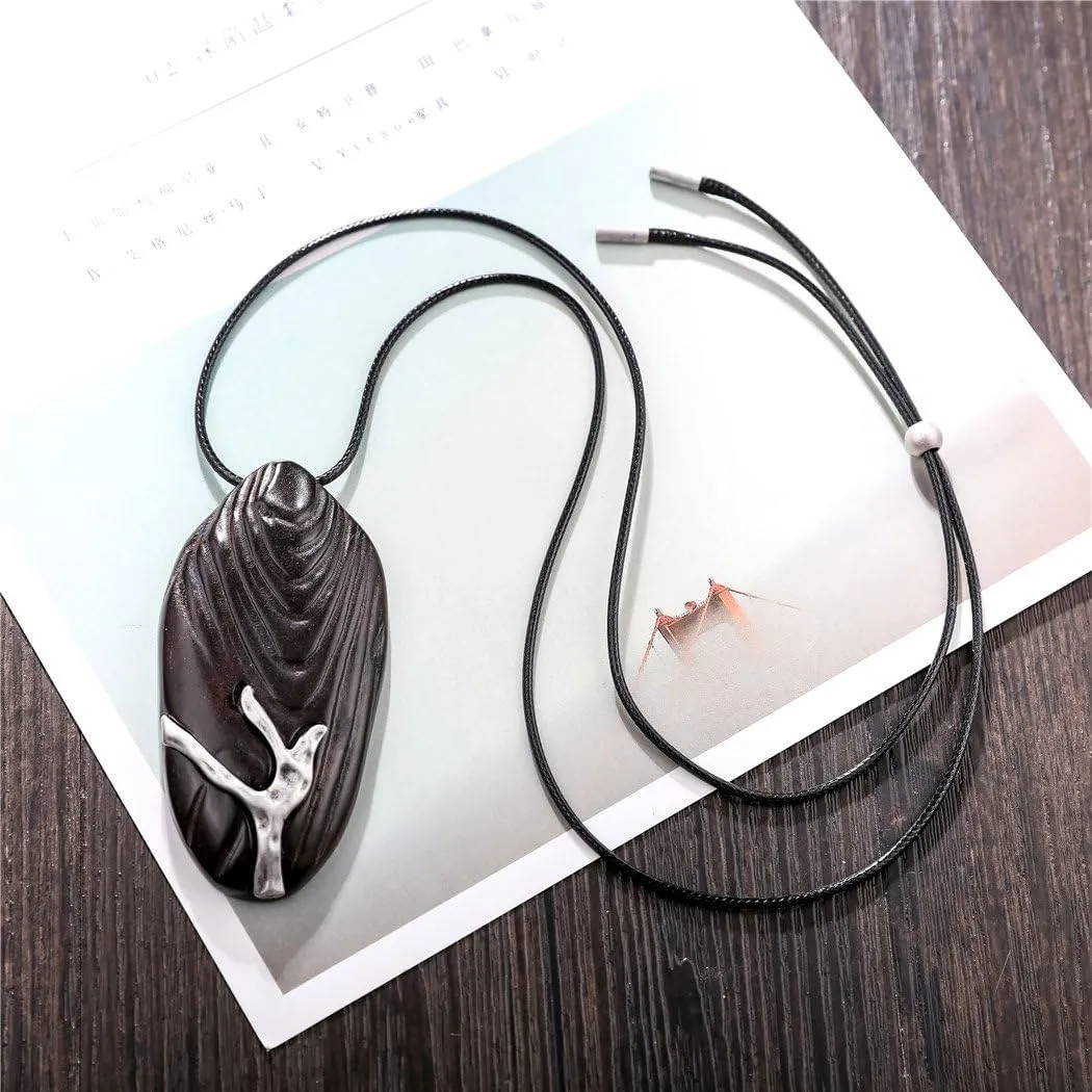 Hotsale Handmade Women Long Necklaces Jewelry Black Sandalwood Vintage Statement Necklace for Women