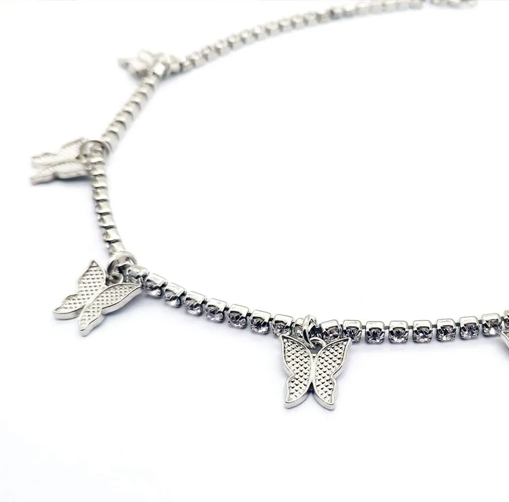 HUASAI Butterfly Choker Necklaces for Women Tennis Butterfly Chain CZ Butterfly Necklace Silver