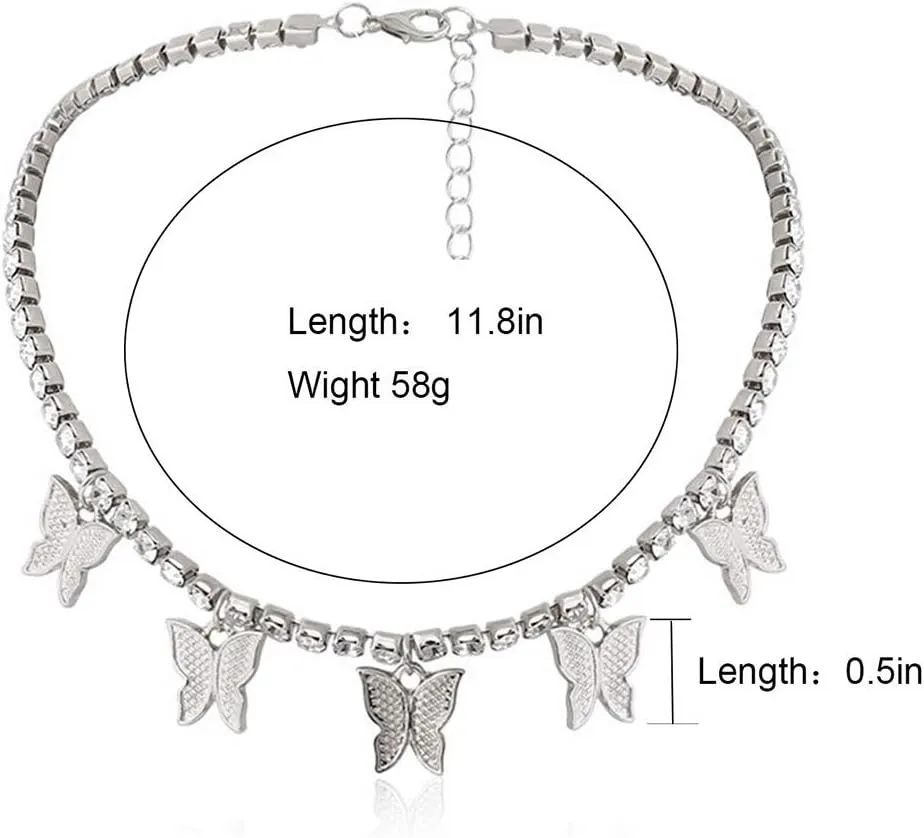 HUASAI Butterfly Choker Necklaces for Women Tennis Butterfly Chain CZ Butterfly Necklace Silver