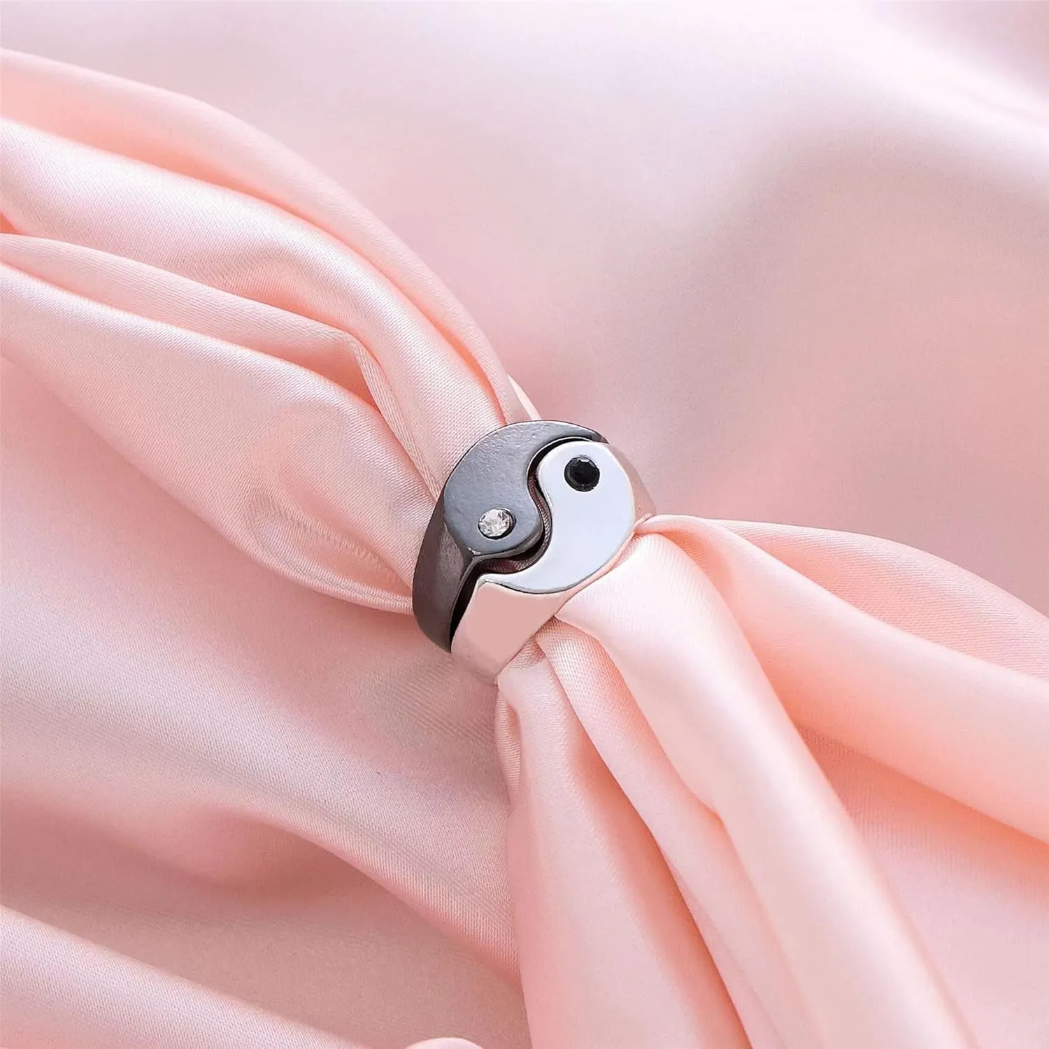 HUASAI Yin Yang Rings for Couples Mathing Rhinestone Tai Chi Rings Relationship Rings for Distance Promise Rings Couples Gifts Idea Jewelry for Birthday Anniversary Valentines Day