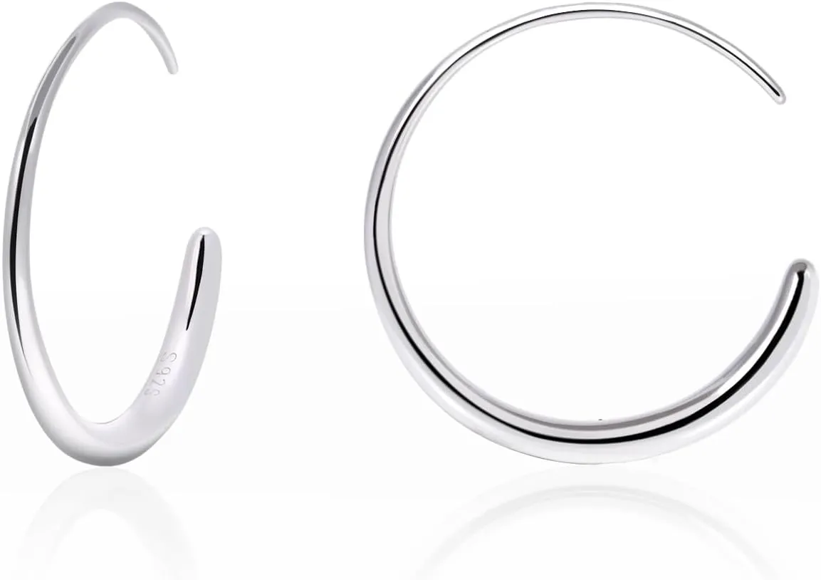 Hypoallergenic Circle Hoop Earrings for Women, Gold & Silver Pull Through Hoop Earrings, Lightweight Chic Minimalist Round Dangle Jewelry, Threader Design for Sensitive Ears