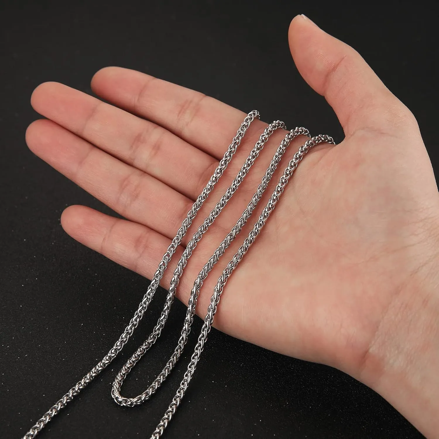 HZMAN 3.0 mm Stainless Steel Wheat Silver Chain Necklaces for Men & Women 16" -30"