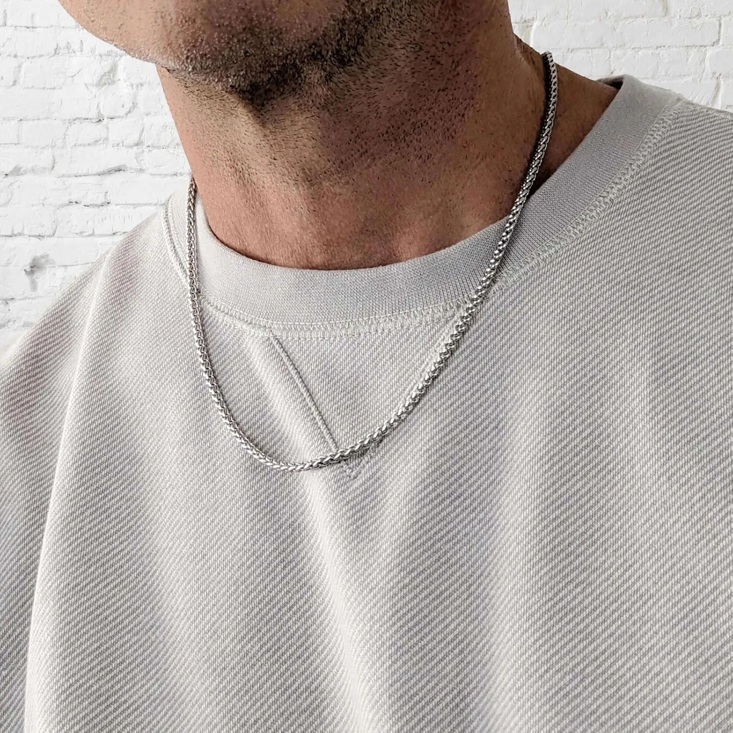 HZMAN 3.0 mm Stainless Steel Wheat Silver Chain Necklaces for Men & Women 16" -30"