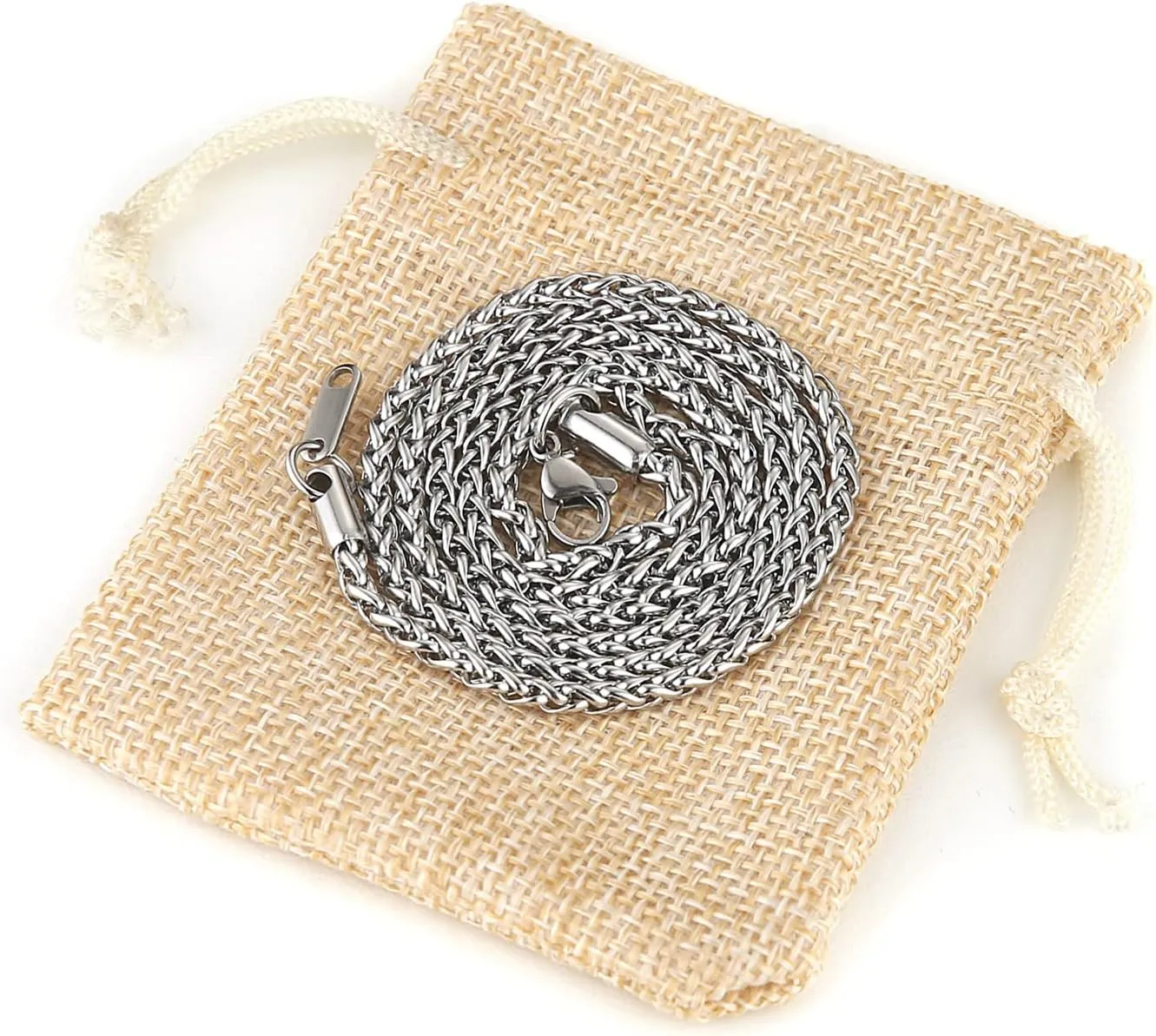 HZMAN 3.0 mm Stainless Steel Wheat Silver Chain Necklaces for Men & Women 16" -30"