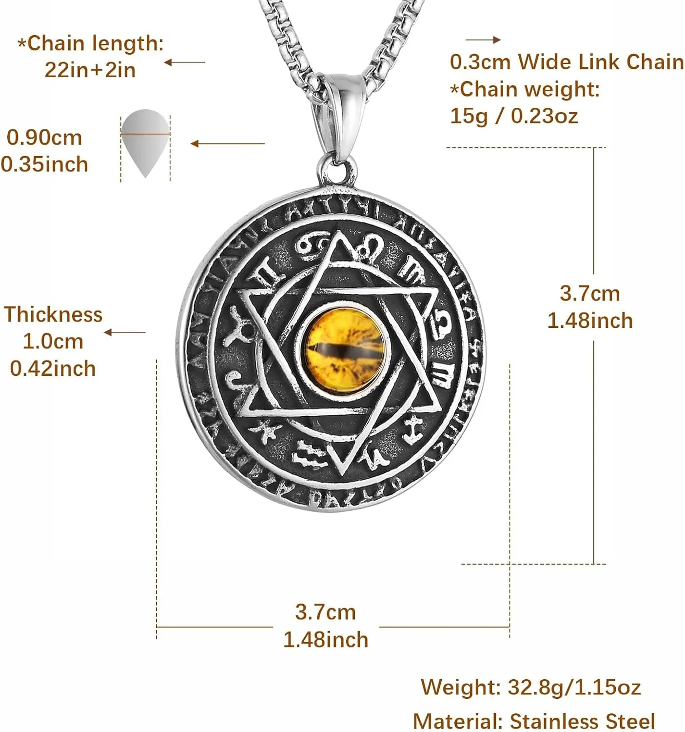 HZMAN Green Eyes Talisman Seal Solomon Six-pointed Star 12 Constellation Pendant Stainless Steel Necklaces