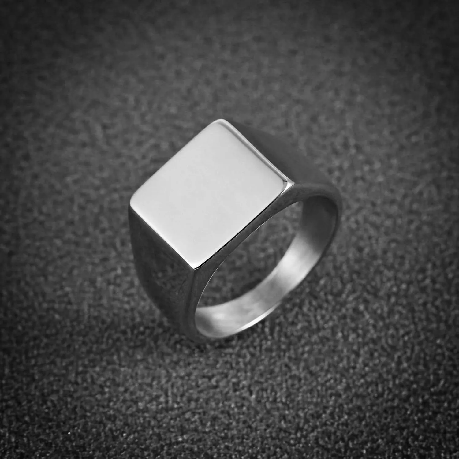 HZMAN Men Women Stainless Steel Square Signet Flat Top Polished Ring