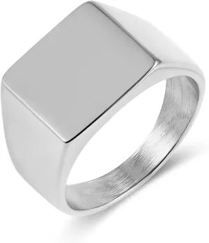 HZMAN Men Women Stainless Steel Square Signet Flat Top Polished Ring