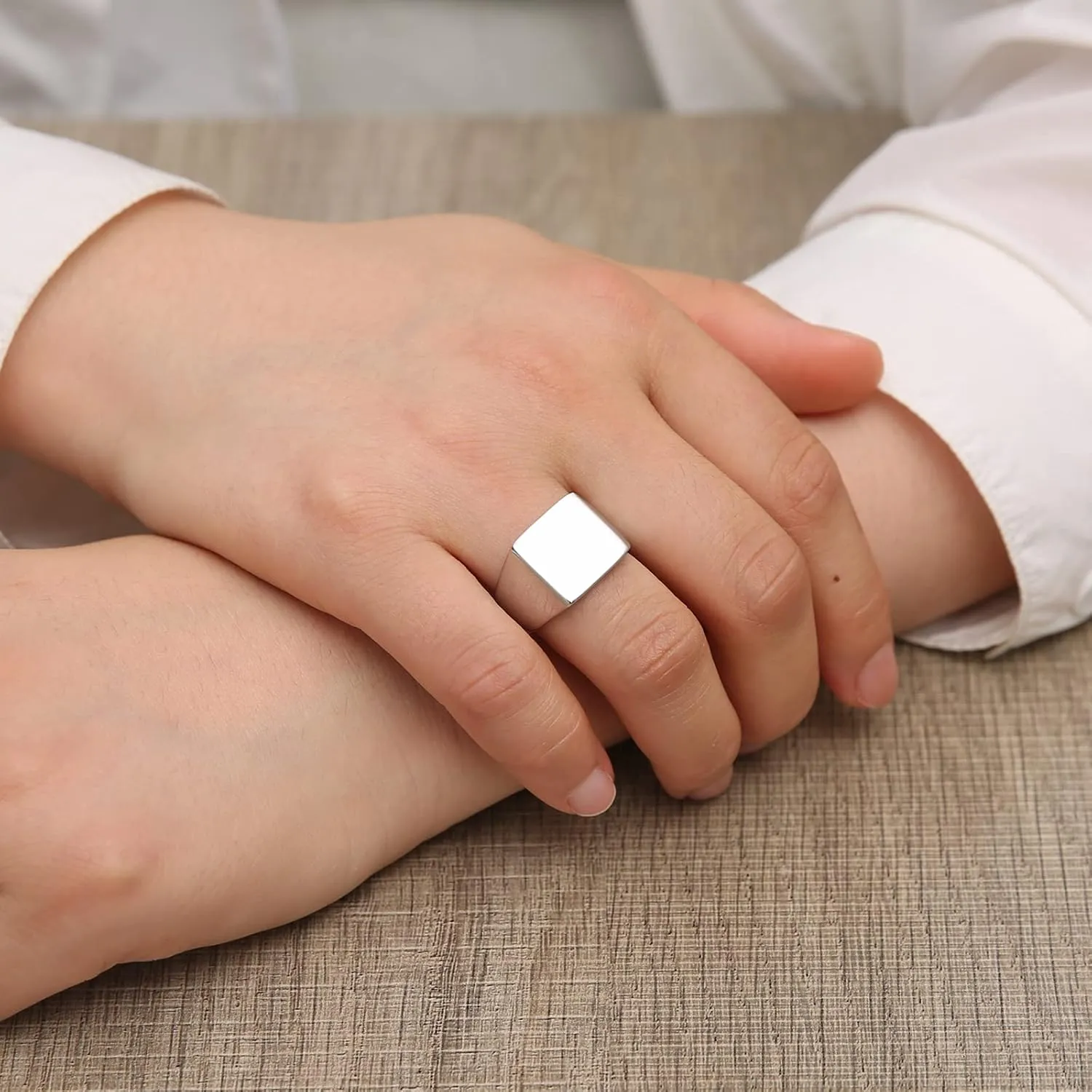HZMAN Men Women Stainless Steel Square Signet Flat Top Polished Ring