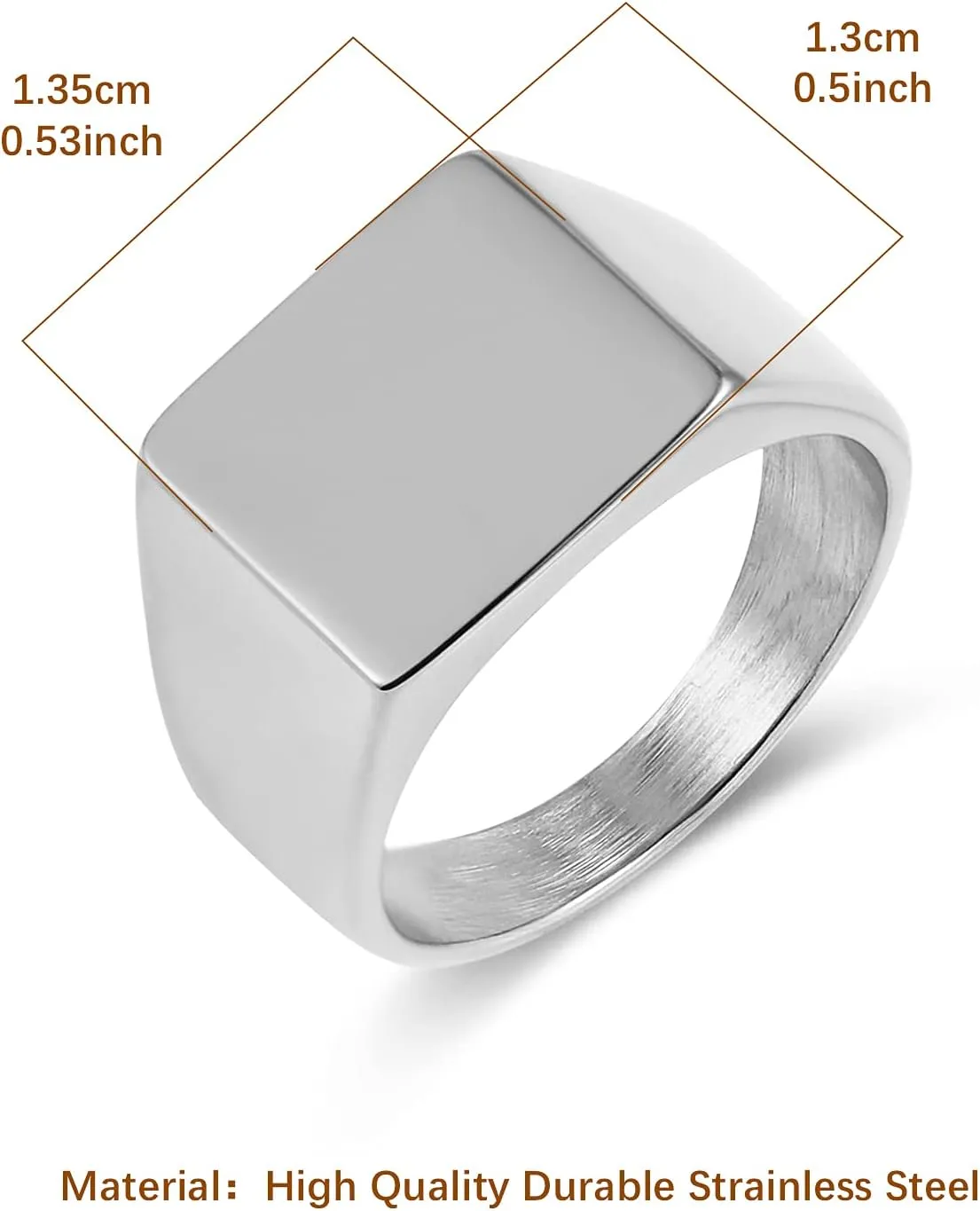 HZMAN Men Women Stainless Steel Square Signet Flat Top Polished Ring