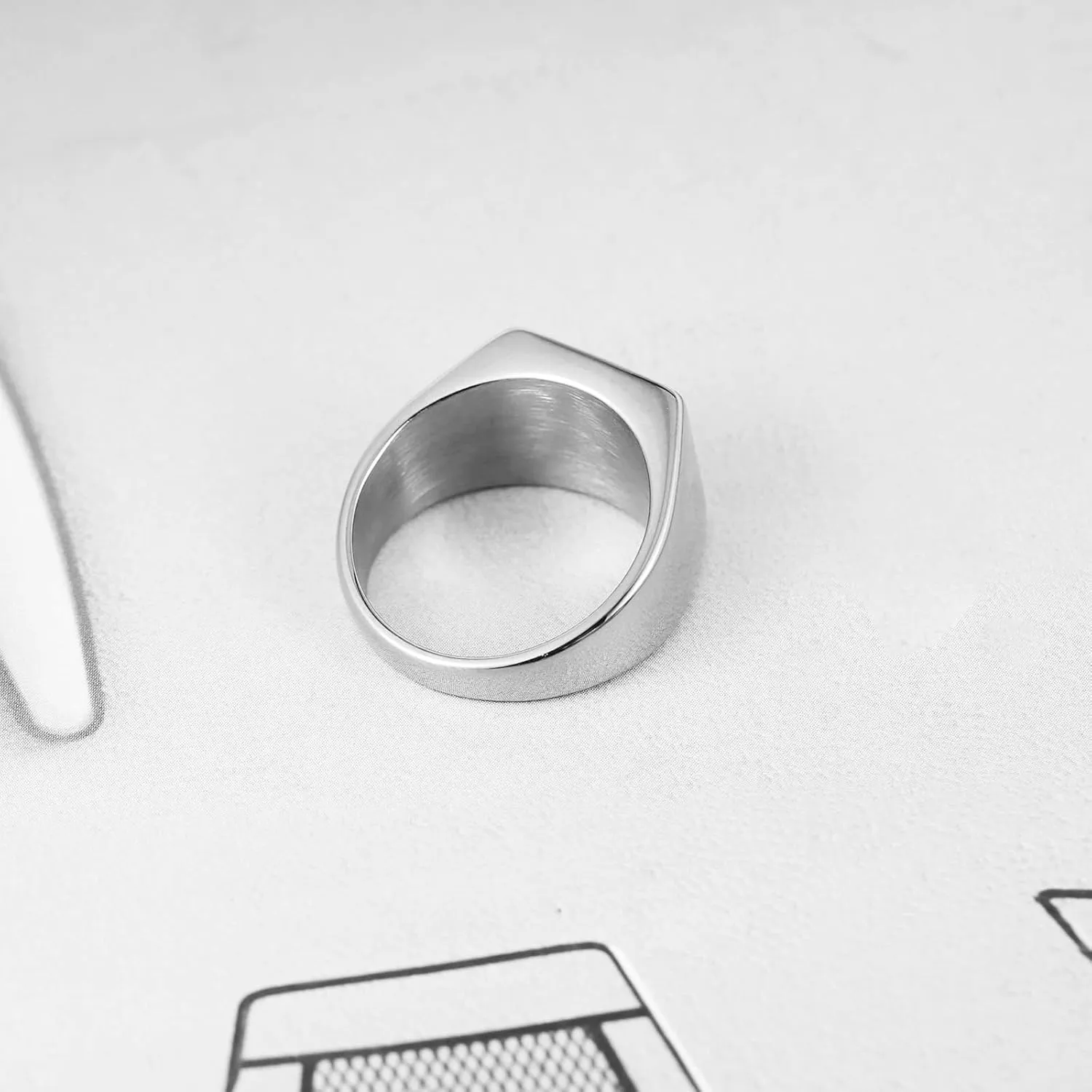 HZMAN Men Women Stainless Steel Square Signet Flat Top Polished Ring