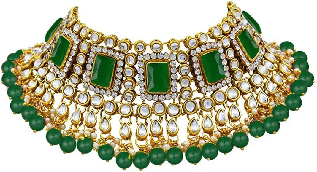 I Jewels Elegant Indian Wedding Faux Bollywood Pearl Kundan Studded Bridal Necklace Set