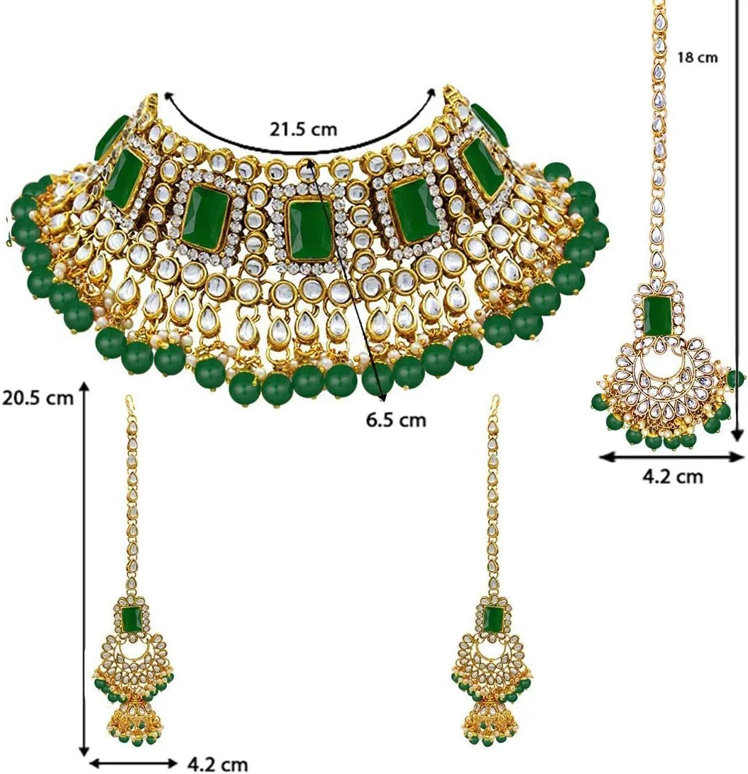 I Jewels Elegant Indian Wedding Faux Bollywood Pearl Kundan Studded Bridal Necklace Set