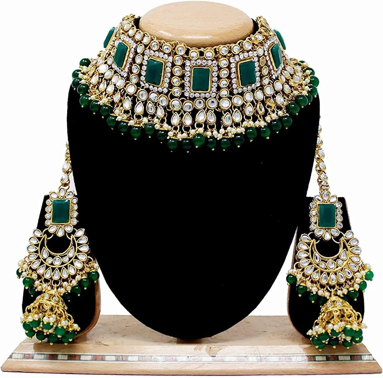 I Jewels Elegant Indian Wedding Faux Bollywood Pearl Kundan Studded Bridal Necklace Set