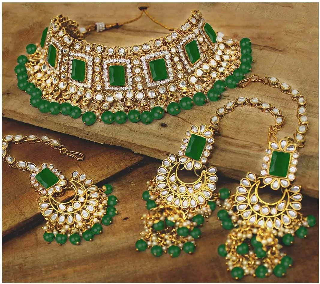 I Jewels Elegant Indian Wedding Faux Bollywood Pearl Kundan Studded Bridal Necklace Set