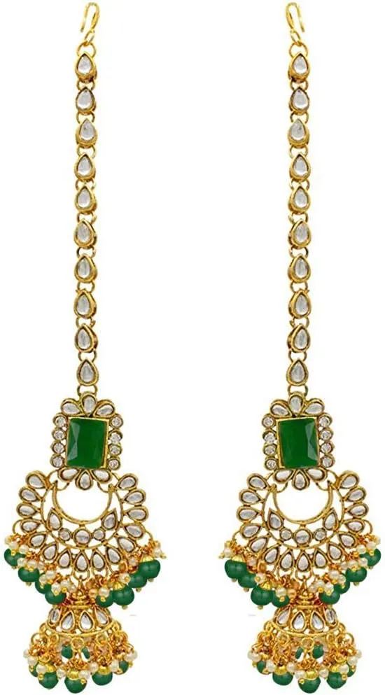 I Jewels Elegant Indian Wedding Faux Bollywood Pearl Kundan Studded Bridal Necklace Set