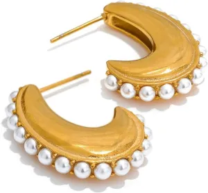 Imitation Pearl Gold Color Cashew Geometric Hoop Earrings Women Elegant Palace Fashion Jewelry Gift