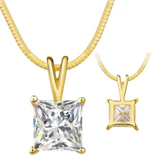 Impalsory Moissanite Pendant Necklace for Women, Princess Cut Solitaire Necklace, Sterling Silver with 18K Gold Plated Snake Chain