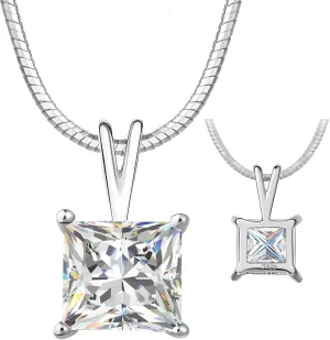 Impalsory Moissanite Pendant Necklace for Women, Princess Cut Solitaire Necklace, Sterling Silver with 18K Gold Plated Snake Chain