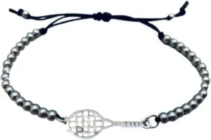Infinity Collection Tennis Racket Bracelet, Tennis Jewelry, Adjustable Silver Beads on String Bracelet, Tennis Gifts For Women, Teens