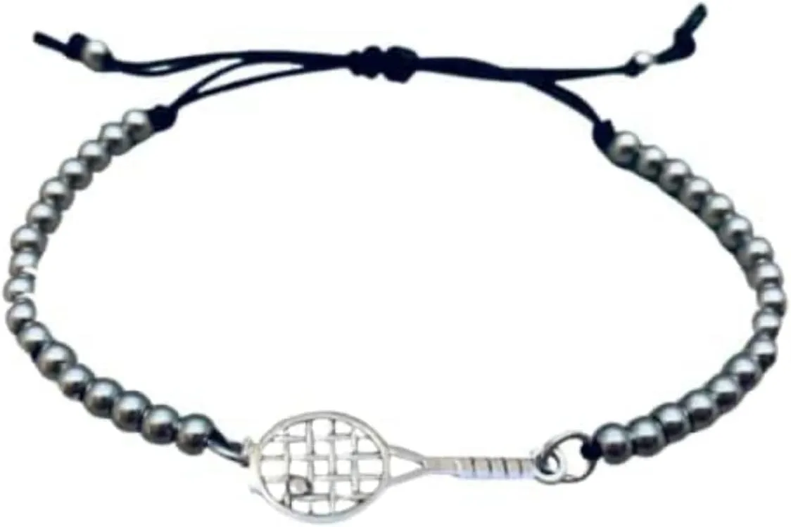 Infinity Collection Tennis Racket Bracelet, Tennis Jewelry, Adjustable Silver Beads on String Bracelet, Tennis Gifts For Women, Teens