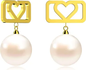 Initial 18K Gold Pearl Stud Earrings - Hypoallergenic Love Shape Earrings for Women - Elegant Gift for Women