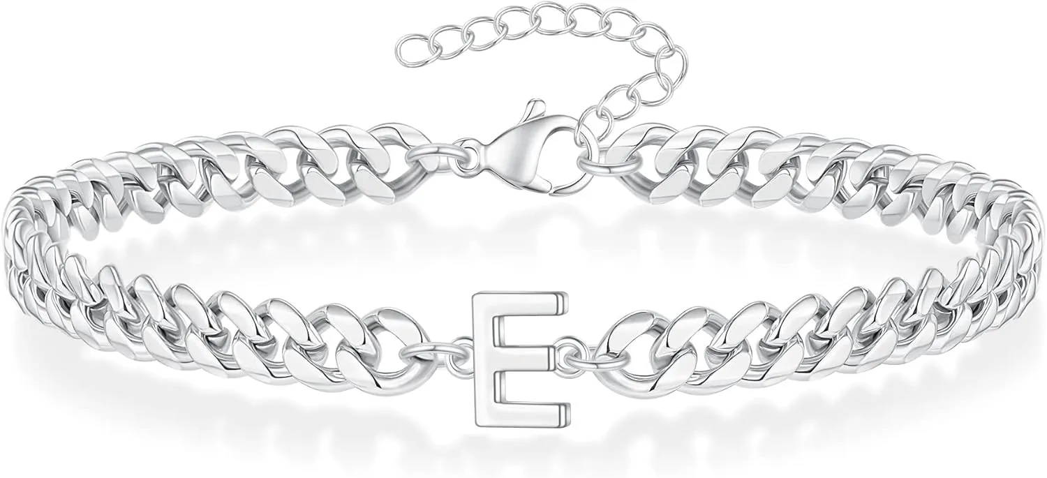 Initial Bracelet for Men - Gold Silver Cuban Link Chain Adjustable Initial Bracelet for Mens Jewelry, Unique Gifts for Men Husband Dad Father