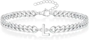 Initial Bracelet for Men - Gold Silver Cuban Link Chain Adjustable Initial Bracelet for Mens Jewelry, Unique Gifts for Men Husband Dad Father