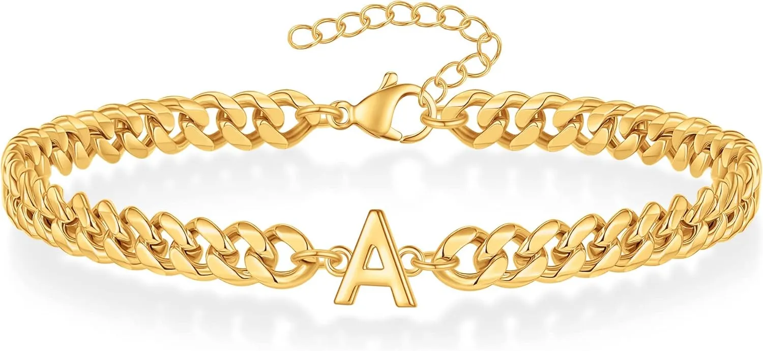 Initial Bracelet for Men - Gold Silver Cuban Link Chain Adjustable Initial Bracelet for Mens Jewelry, Unique Gifts for Men Husband Dad Father