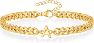 Initial Bracelet for Men - Gold Silver Cuban Link Chain Adjustable Initial Bracelet for Mens Jewelry, Unique Gifts for Men Husband Dad Father