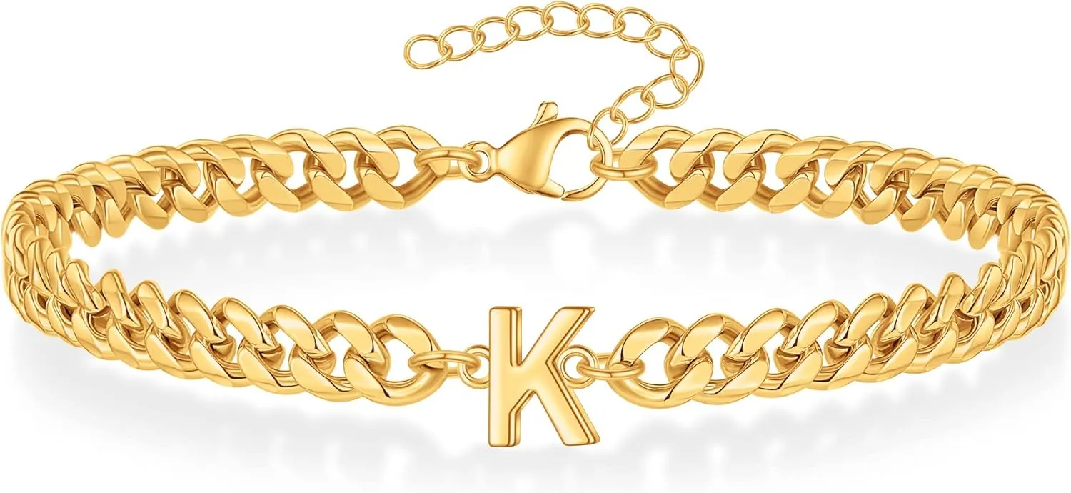 Initial Bracelet for Men - Gold Silver Cuban Link Chain Adjustable Initial Bracelet for Mens Jewelry, Unique Gifts for Men Husband Dad Father