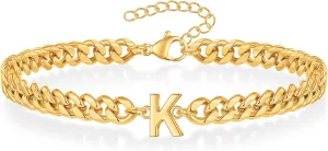 Initial Bracelet for Men - Gold Silver Cuban Link Chain Adjustable Initial Bracelet for Mens Jewelry, Unique Gifts for Men Husband Dad Father