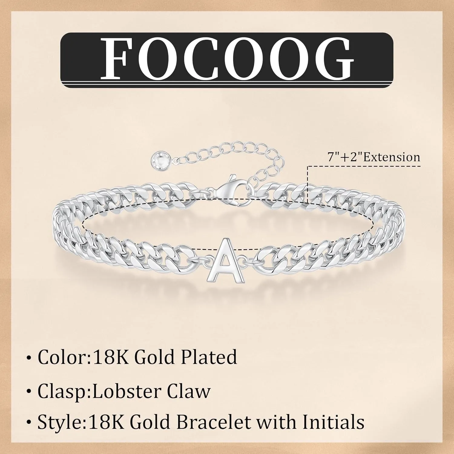 Initial Bracelet for Men - Gold Silver Cuban Link Chain Adjustable Initial Bracelet for Mens Jewelry, Unique Gifts for Men Husband Dad Father
