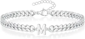 Initial Bracelet for Men - Gold Silver Cuban Link Chain Adjustable Initial Bracelet for Mens Jewelry, Unique Gifts for Men Husband Dad Father