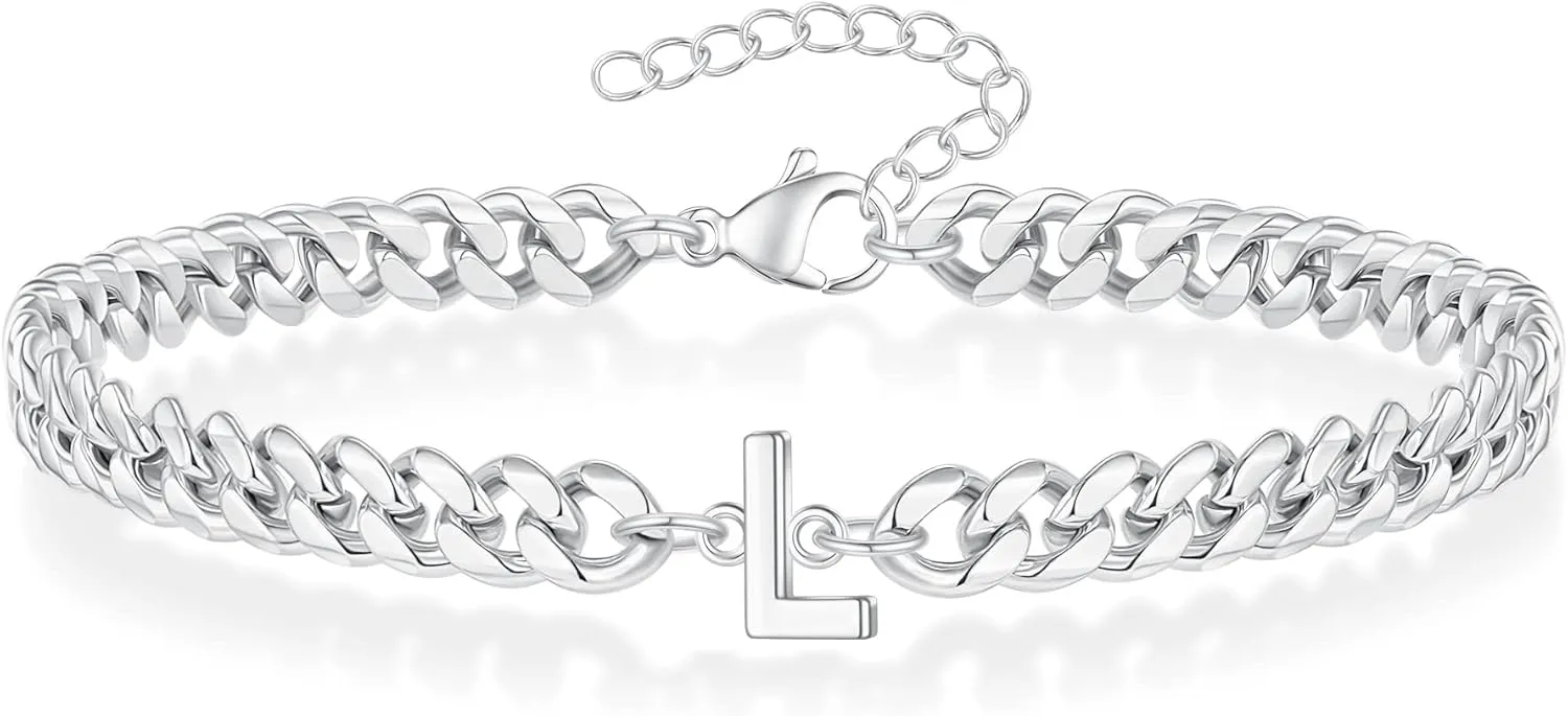 Initial Bracelet for Men - Gold Silver Cuban Link Chain Adjustable Initial Bracelet for Mens Jewelry, Unique Gifts for Men Husband Dad Father