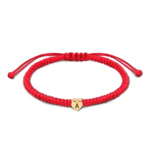 Initial Bracelet Gold Heart Love Charm Initial Bracelet Red Initial A Letter Bracelets Handmade Adjustable Rope Bracelets for Girls Boy Mom Birthday Gifts (A)