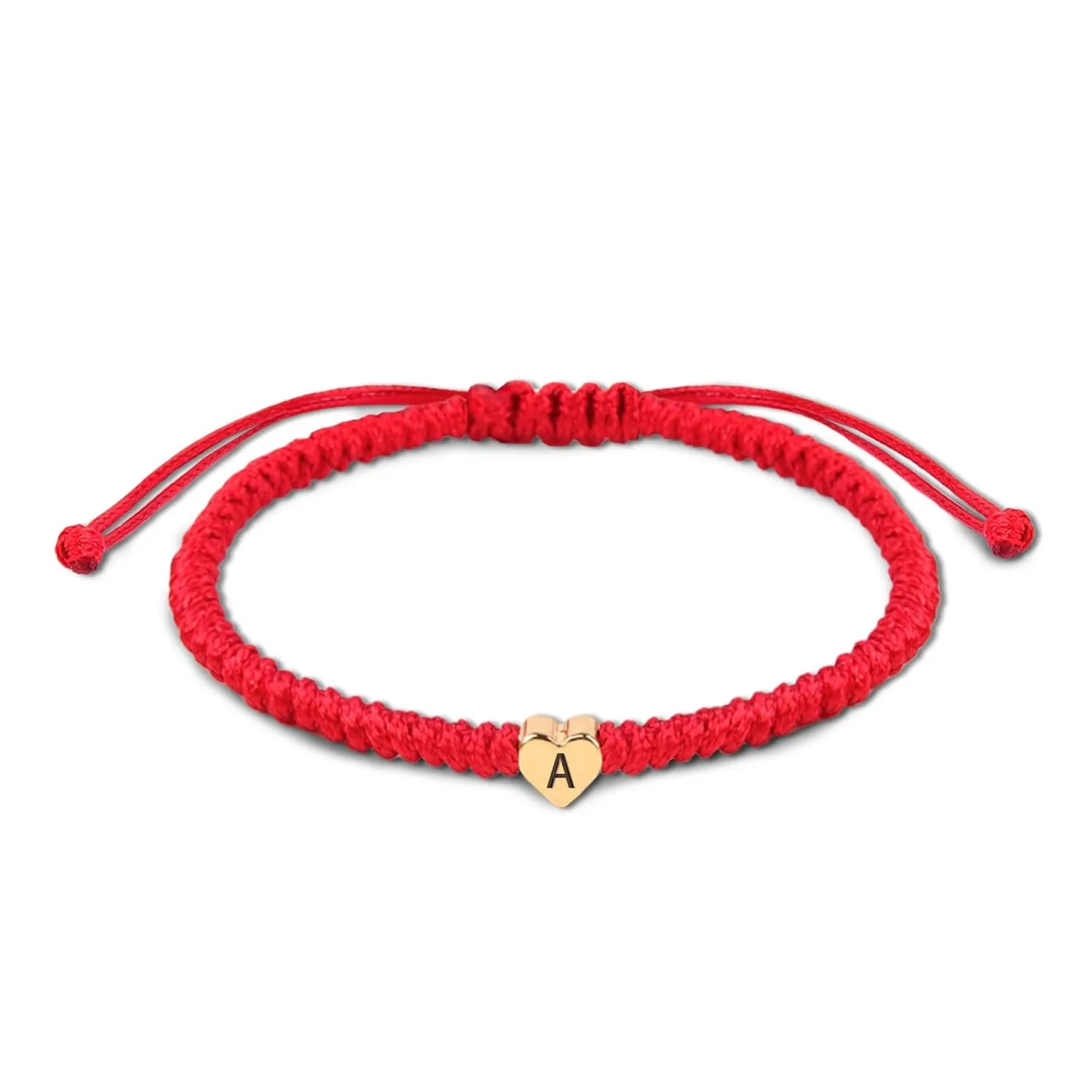 Initial Bracelet Gold Heart Love Charm Initial Bracelet Red Initial A Letter Bracelets Handmade Adjustable Rope Bracelets for Girls Boy Mom Birthday Gifts (A)