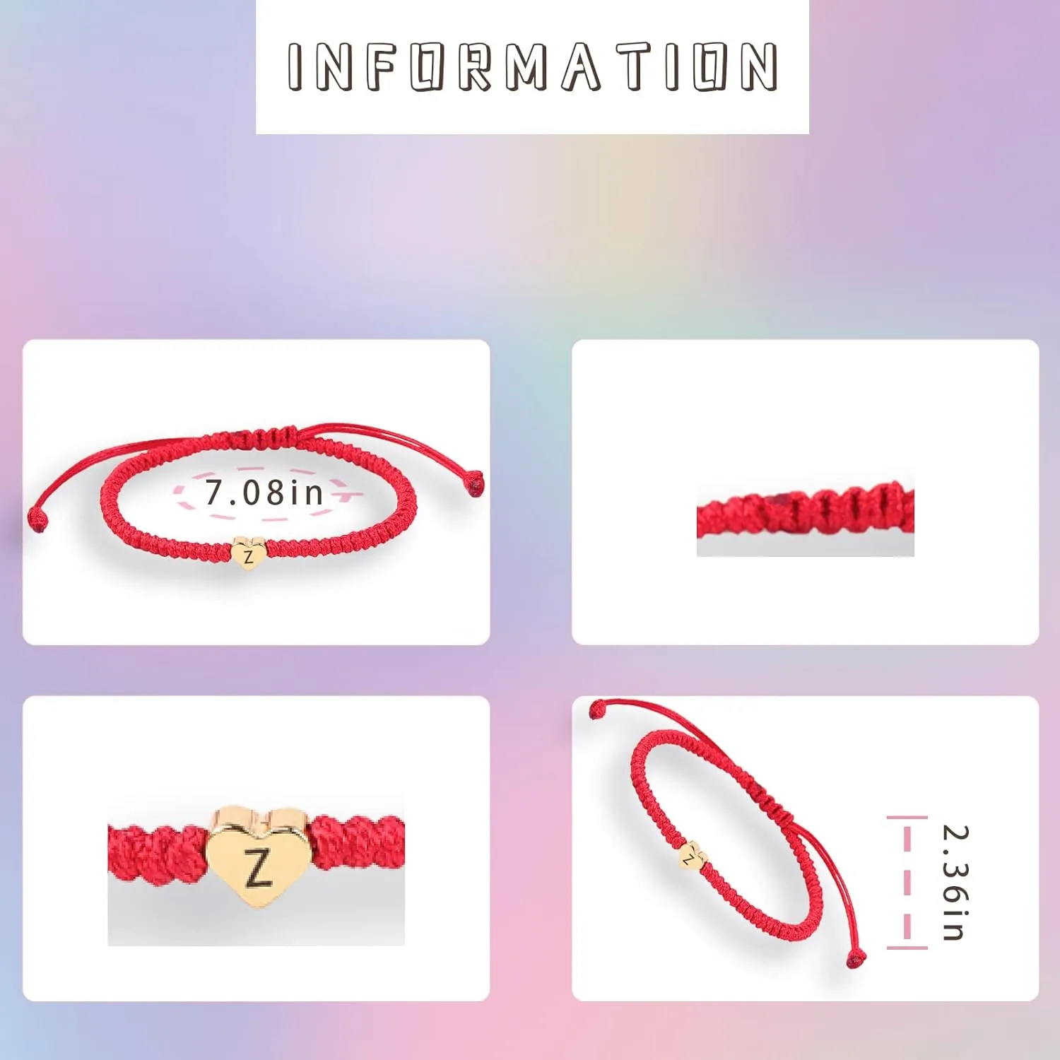Initial Bracelet Gold Heart Love Charm Initial Bracelet Red Initial A Letter Bracelets Handmade Adjustable Rope Bracelets for Girls Boy Mom Birthday Gifts (A)