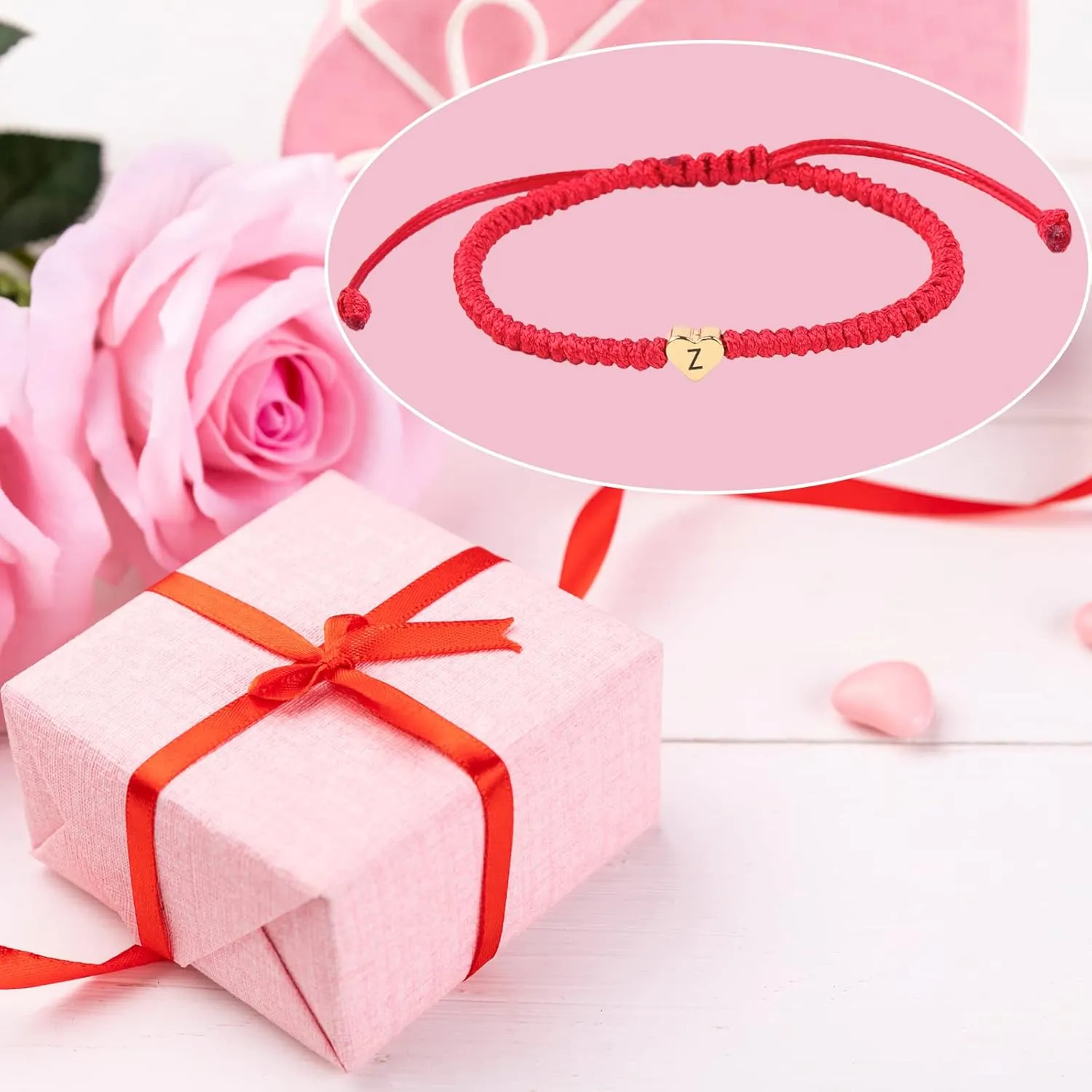 Initial Bracelet Gold Heart Love Charm Initial Bracelet Red Initial L Letter Bracelets Handmade Adjustable Rope Bracelets for Girls Boy Mom Birthday Gifts (L)
