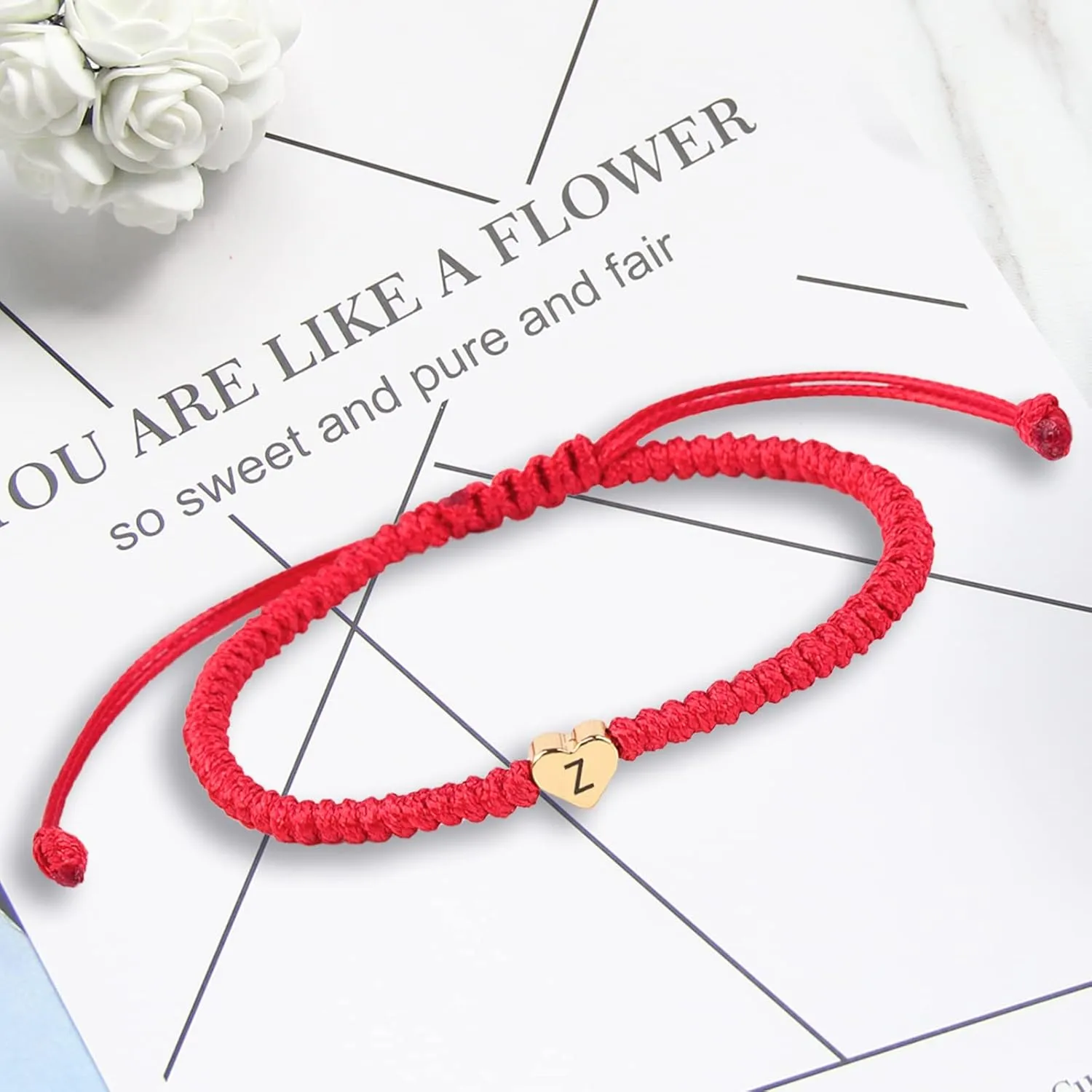 Initial Bracelet Gold Heart Love Charm Initial Bracelet Red Initial L Letter Bracelets Handmade Adjustable Rope Bracelets for Girls Boy Mom Birthday Gifts (L)
