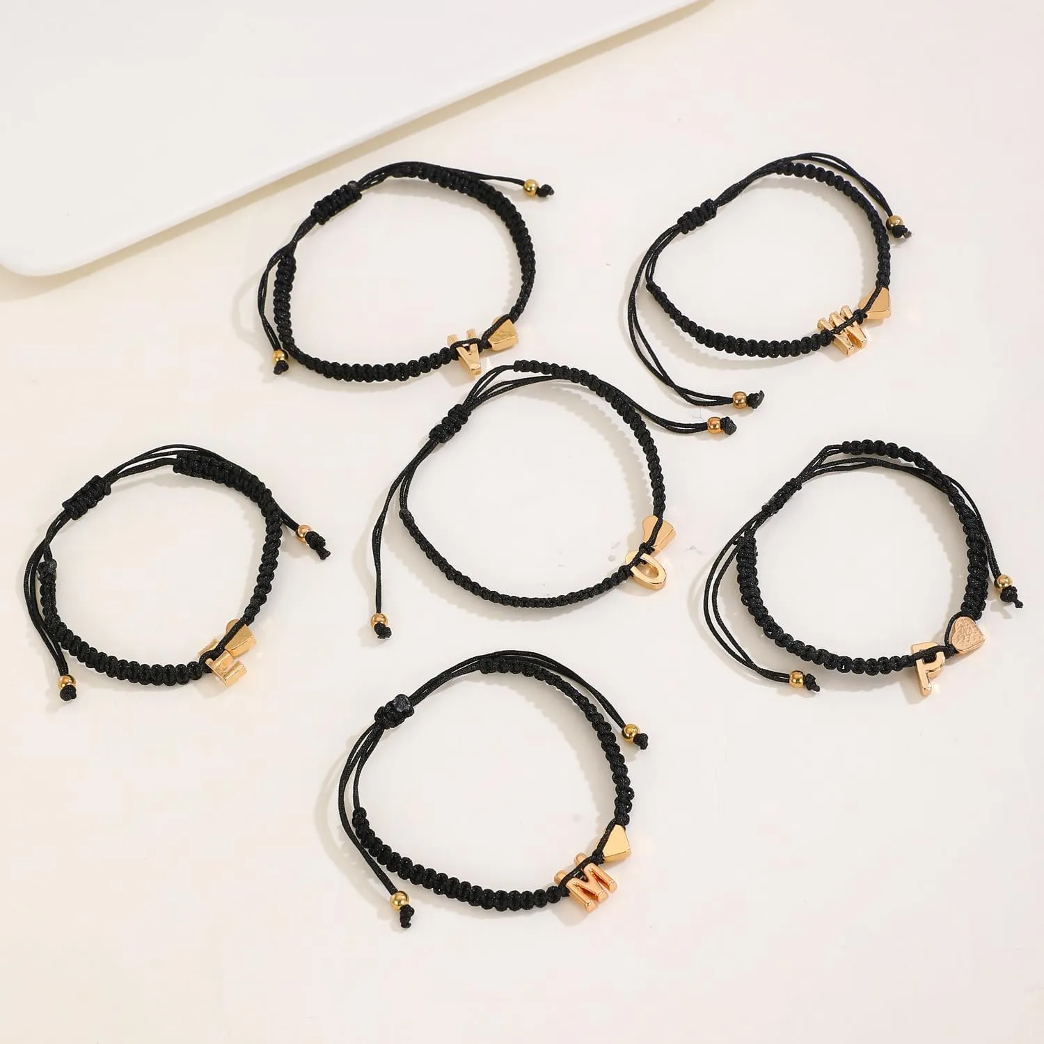 Initial Bracelets for Women Gold Heart Friendship Bracelets Adjustable Handmade Cord Braided Initial Bracelet A-Z Braided Bracelet for Women