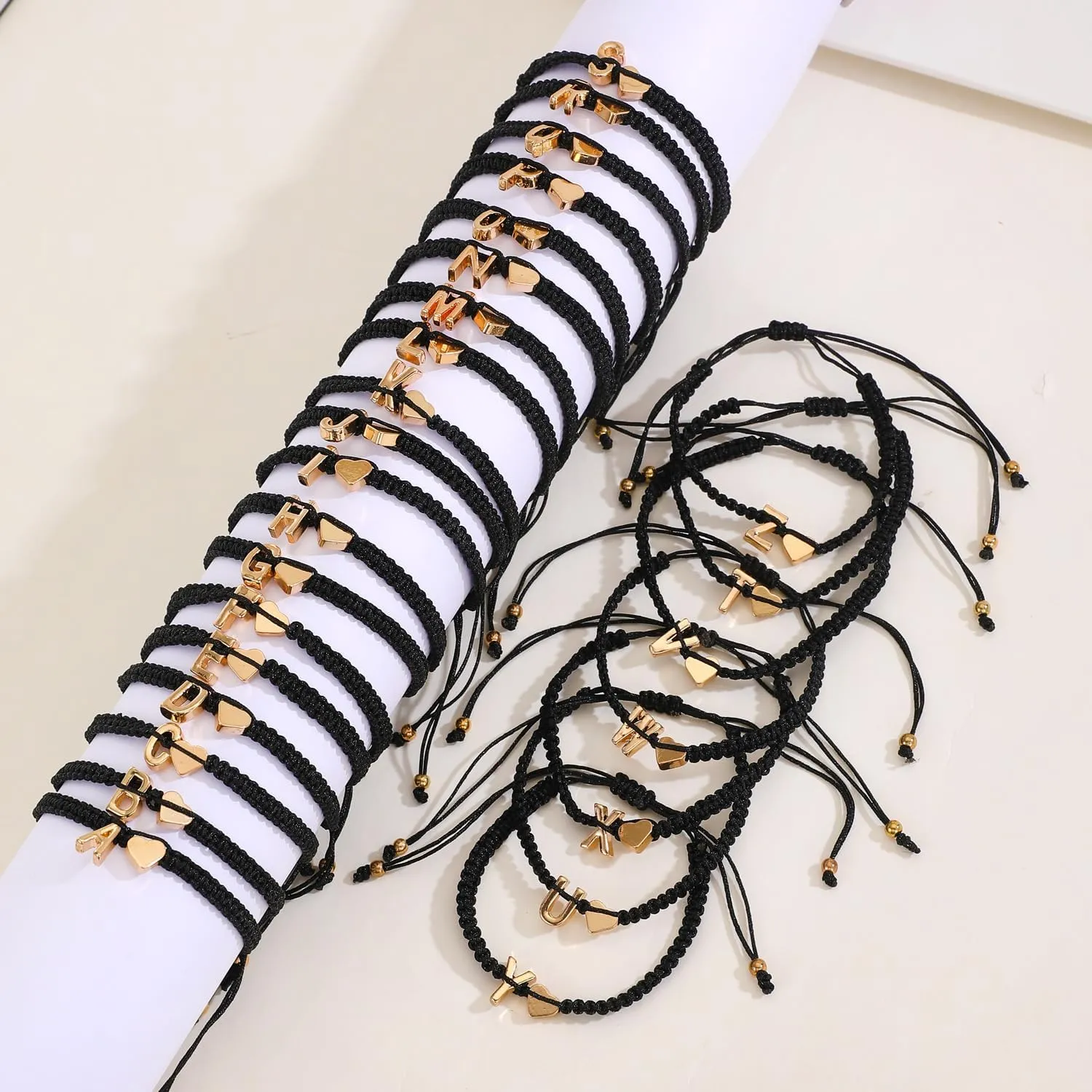 Initial Bracelets for Women Gold Heart Friendship Bracelets Adjustable Handmade Cord Braided Initial Bracelet A-Z Braided Bracelet for Women