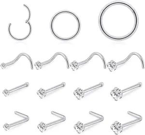 intera Hypoallergenic 20G 18G Nose Rings Stud for Women Men Surgical Steel Nose Piercing Jewelry Gold Silver Rose Gold Nose Earrings