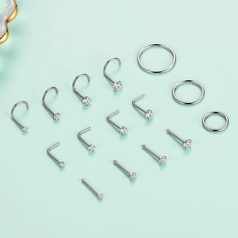 intera Hypoallergenic 20G 18G Nose Rings Stud for Women Men Surgical Steel Nose Piercing Jewelry Gold Silver Rose Gold Nose Earrings